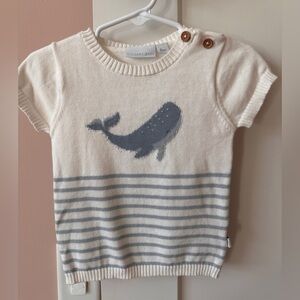 Elegant Baby Cream Knit Whale Top with Gray Stripes